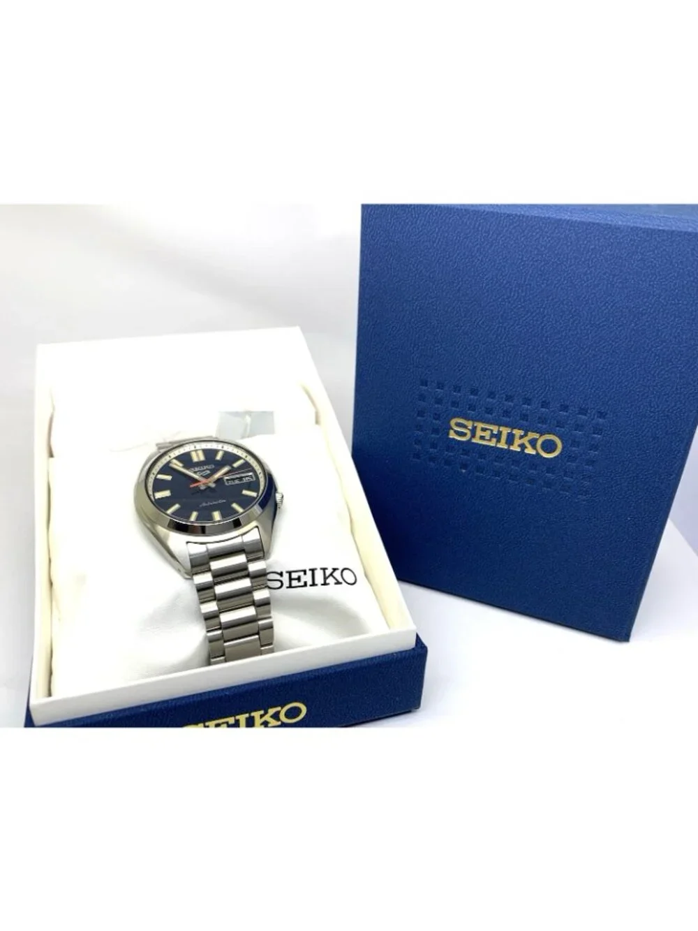 Seiko 5 Sports Men's Watch SRPK87 Automatic Blue Dial Day Date Silver Steel 37mm